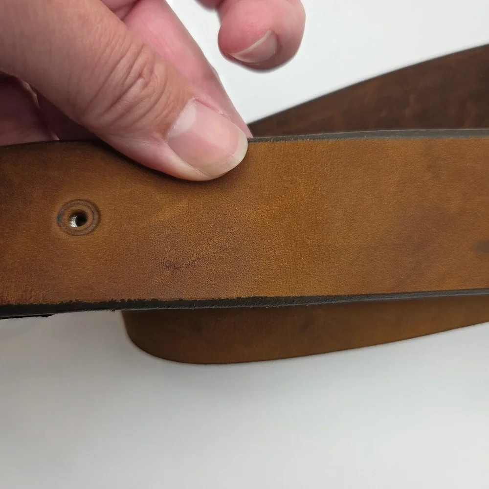Tony Lama Mens Brown Genuine Leather Western Belt Silver Buckle 32 USA Made‎